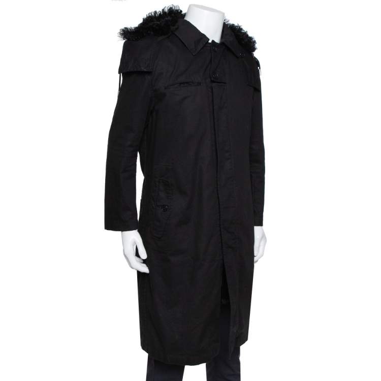 Pre Owned Saint Laurent Paris Black Canvas Fur Lined Hooded Parka XL
