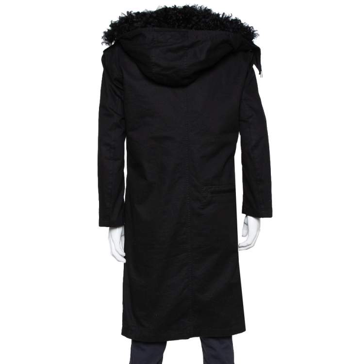 Pre Owned Saint Laurent Paris Black Canvas Fur Lined Hooded Parka XL
