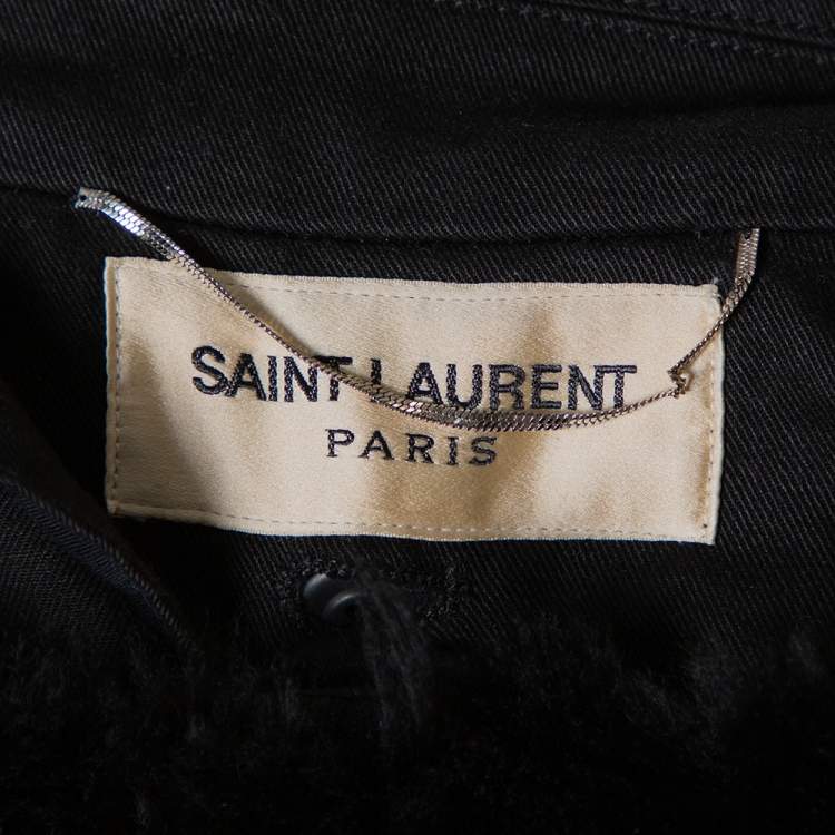 Pre Owned Saint Laurent Paris Black Canvas Fur Lined Hooded Parka XL