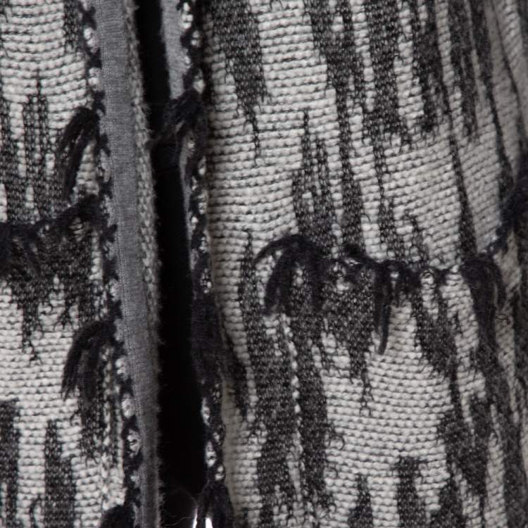 Pre Owned Saint Laurent Paris Grey Ikat Motif Patterned Wool & Linen Hooded Baja Cardigan M