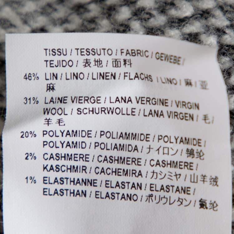 Pre Owned Saint Laurent Paris Grey Ikat Motif Patterned Wool & Linen Hooded Baja Cardigan M