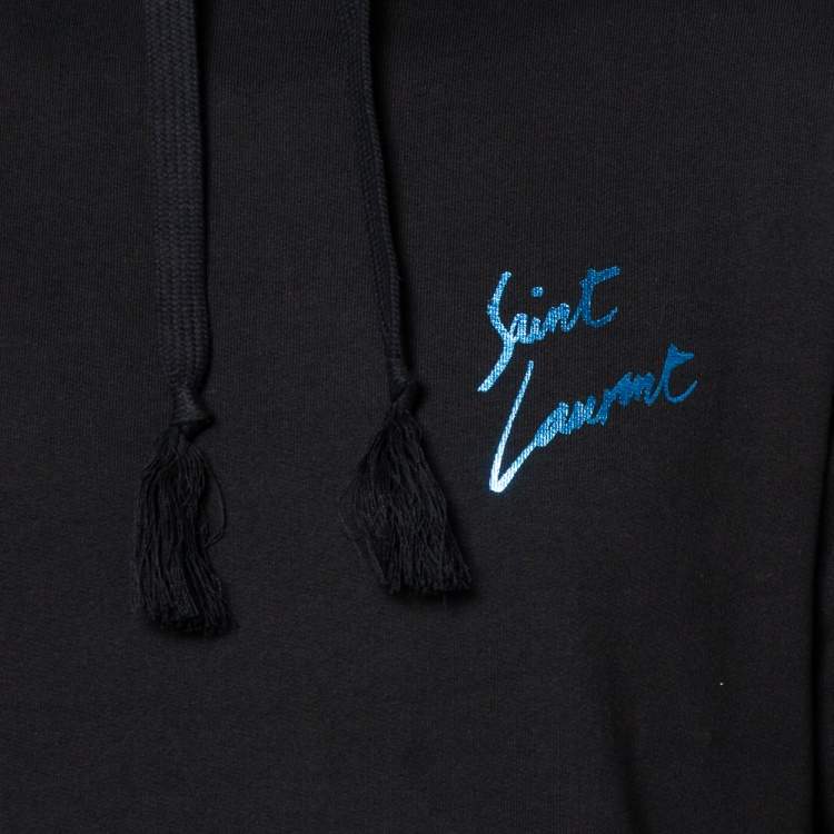 Pre Owned Saint Laurent Paris Black Cotton Logo Printed Hoodie M
