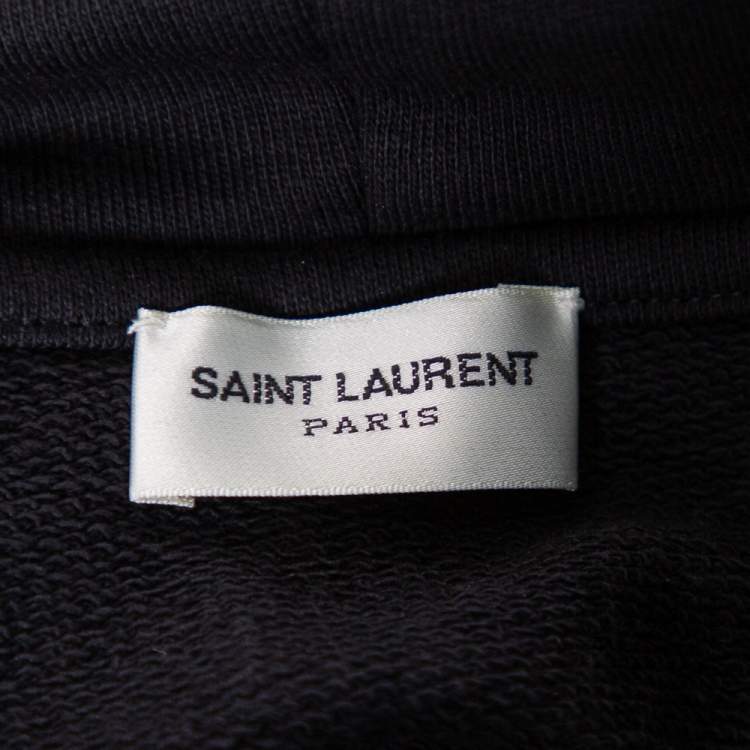 Pre Owned Saint Laurent Paris Black Cotton Logo Printed Hoodie M