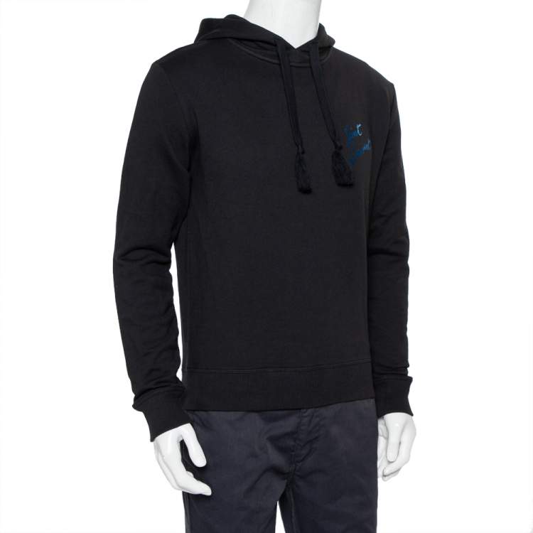 Pre Owned Saint Laurent Paris Black Cotton Logo Printed Hoodie M