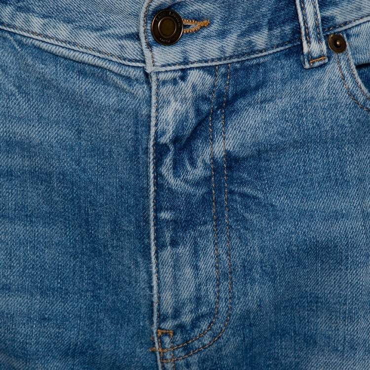 Pre Owned Saint Laurent Paris Blue Faded Denim Distressed Jeans L