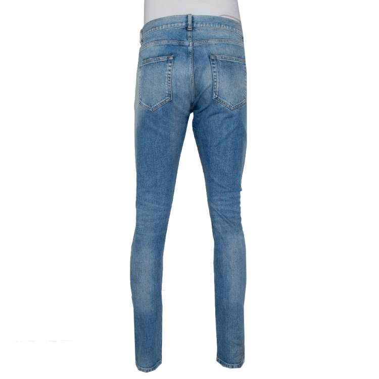 Pre Owned Saint Laurent Paris Blue Faded Denim Distressed Jeans L
