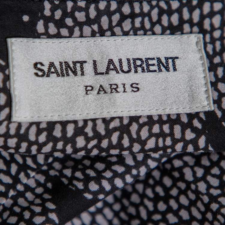 Pre Owned Saint Laurent Paris Black Dolphin Printed Cotton Bowling Shirt L
