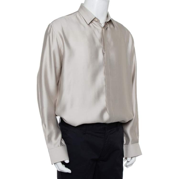 Pre Owned Saint Laurent Paris Beige Modal & Silk Button Front Shirt XXL   