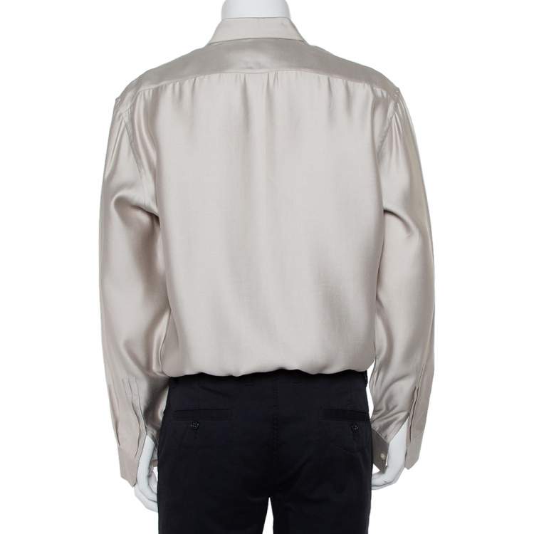Pre Owned Saint Laurent Paris Beige Modal & Silk Button Front Shirt XXL   