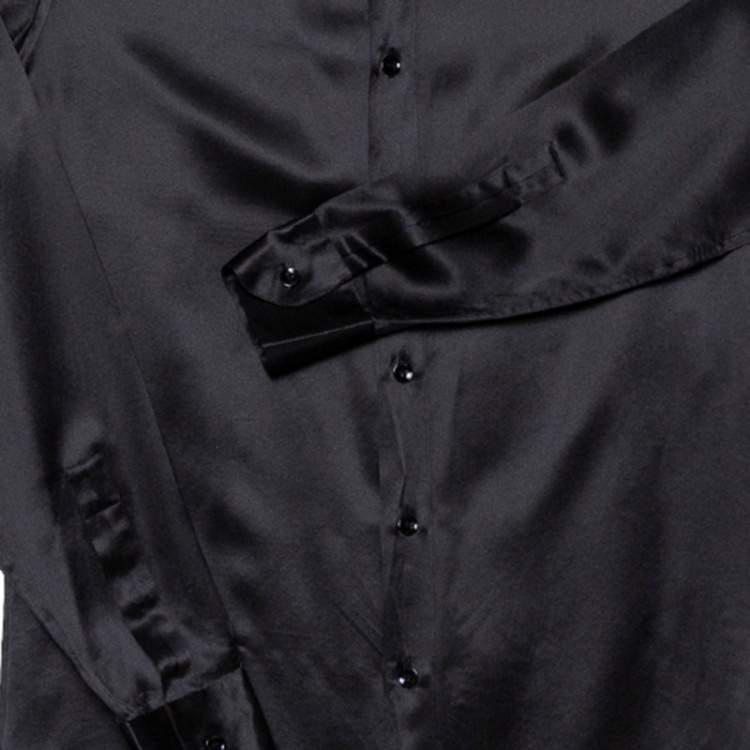 Pre Owned Saint Laurent Paris Black Silk Satin Button Front Shirt S