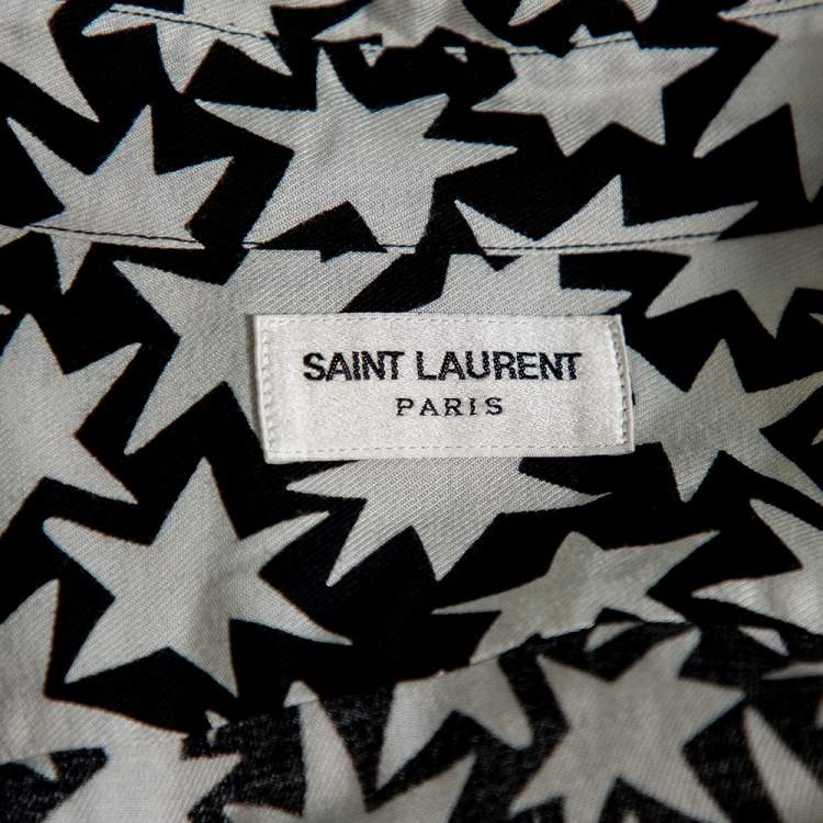 Pre Owned Saint Laurent Paris Monochrome Star Printed Button Front Shirt M