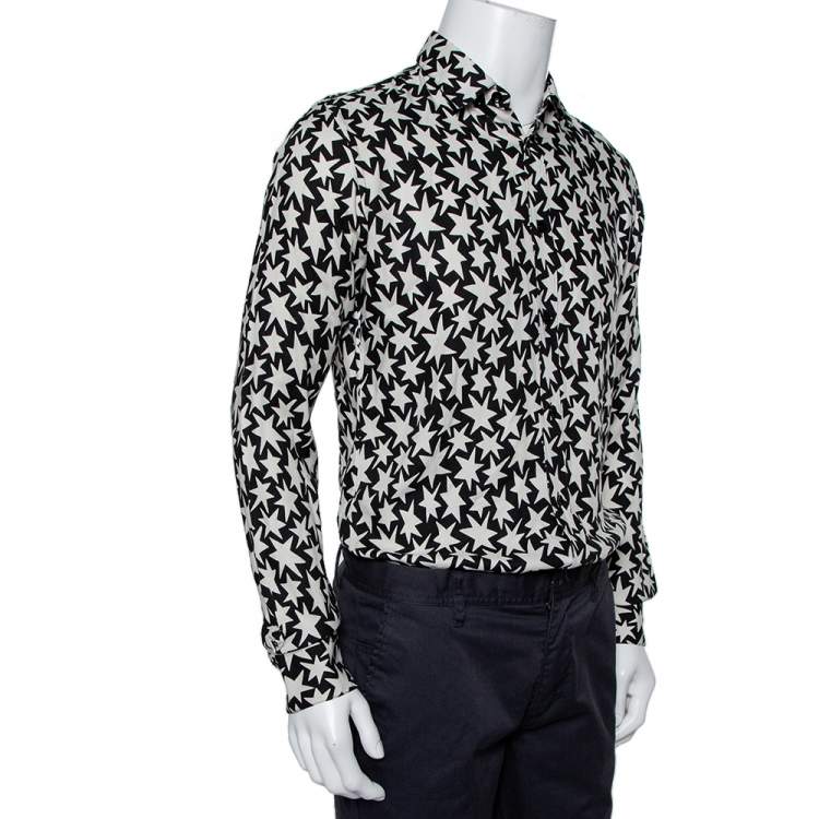 Pre Owned Saint Laurent Paris Monochrome Star Printed Button Front Shirt M