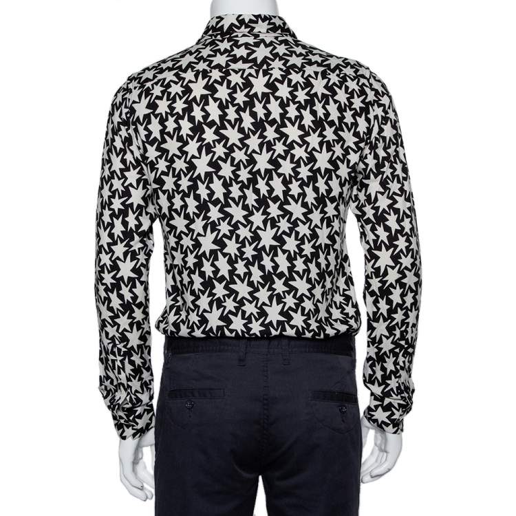 Pre Owned Saint Laurent Paris Monochrome Star Printed Button Front Shirt M