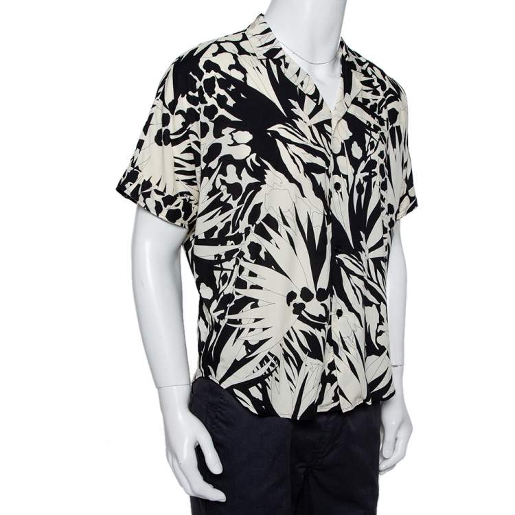 Saint Laurent Paris Monochrome Jungle Printed Twill Bowling Shirt