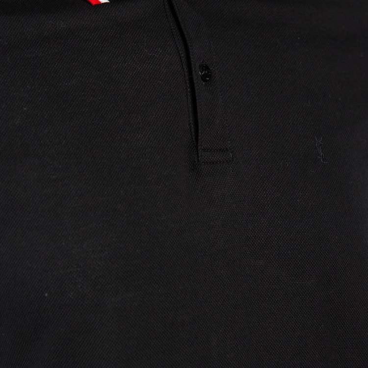 Pre Owned Saint Laurent Paris Black Cotton Pique Stripe Trim Polo T-Shirt L