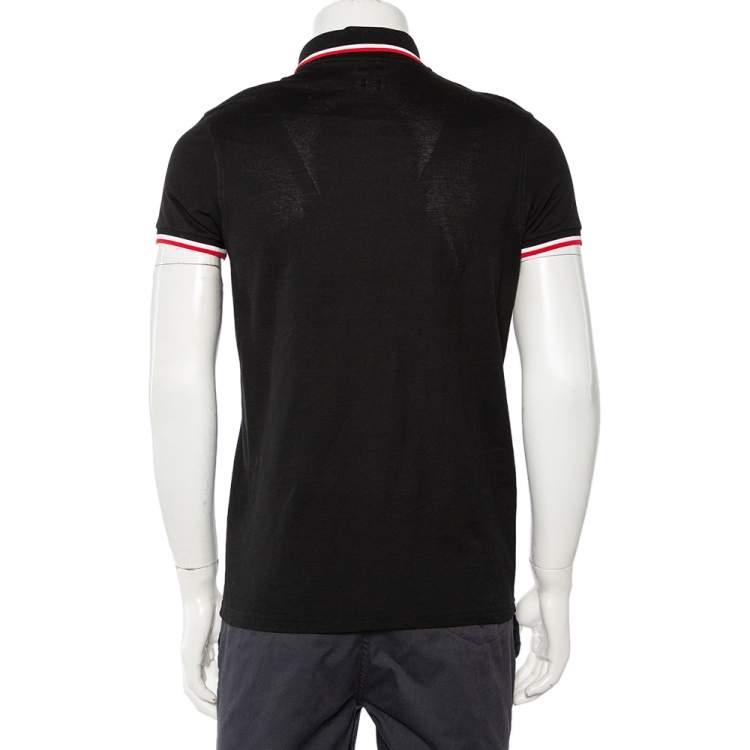 Pre Owned Saint Laurent Paris Black Cotton Pique Stripe Trim Polo T-Shirt L