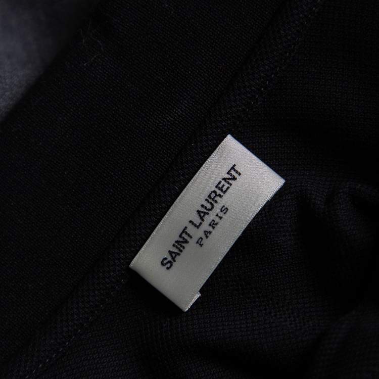Pre Owned Saint Laurent Paris Black Cotton Pique Stripe Trim Polo T-Shirt L