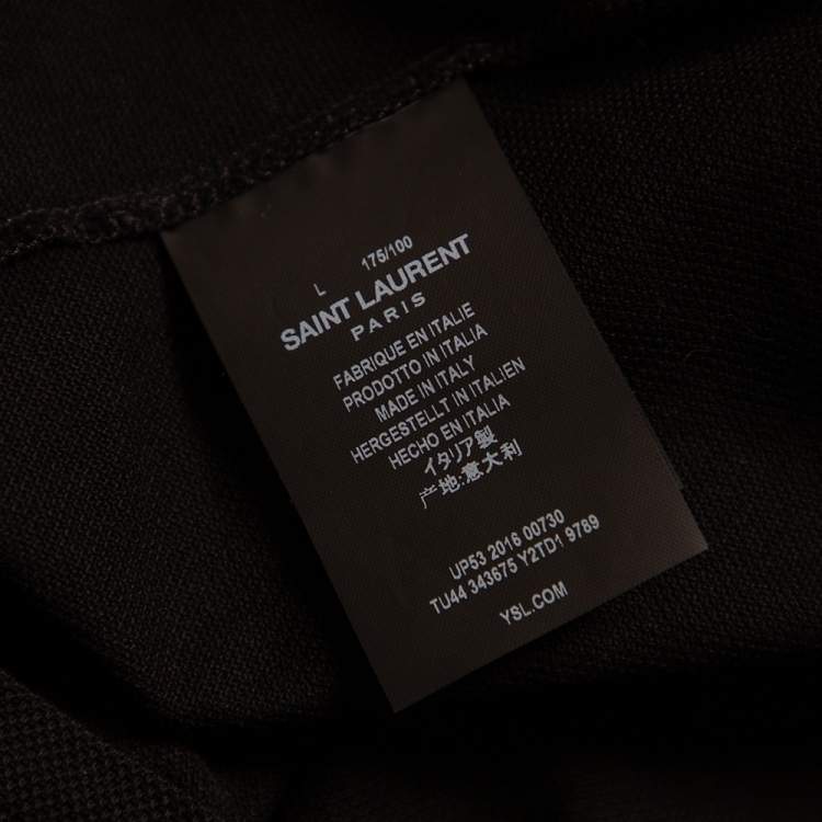 Pre Owned Saint Laurent Paris Black Cotton Pique Stripe Trim Polo T-Shirt L