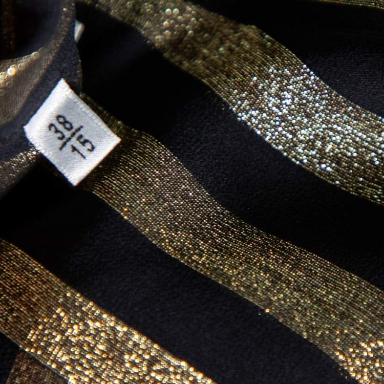 Pre Owned Saint Laurent Paris Black Lurex Striped Silk Button Front Sheer Shirt S