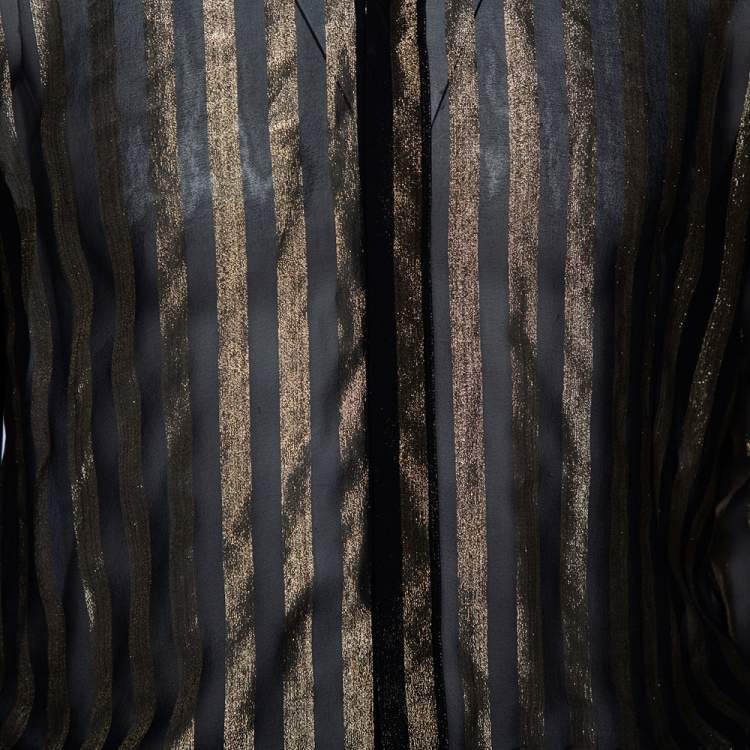 Pre Owned Saint Laurent Paris Black Lurex Striped Silk Button Front Sheer Shirt S