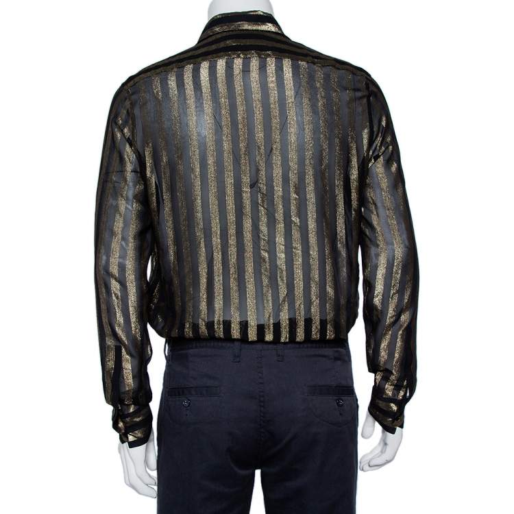 Pre Owned Saint Laurent Paris Black Lurex Striped Silk Button Front Sheer Shirt S