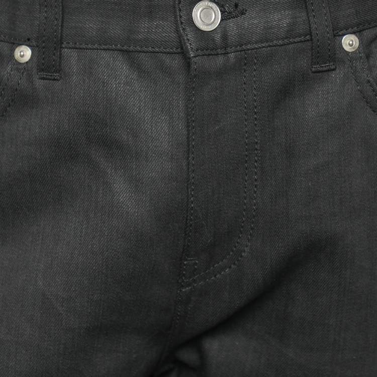 Pre Owned Saint Laurent Paris Black Denim Leather Trim Biker Jeans M