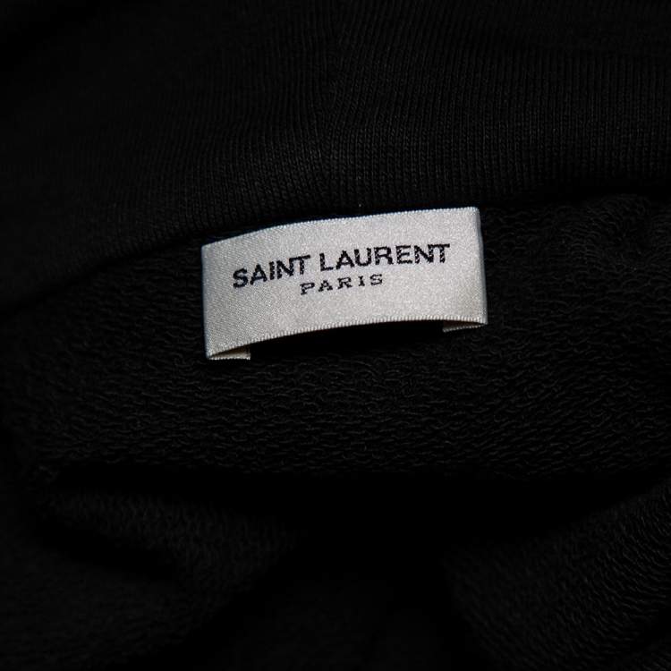Pre Owned Saint Laurent Paris Black Logo Printed Cotton Knit Hoodie XS