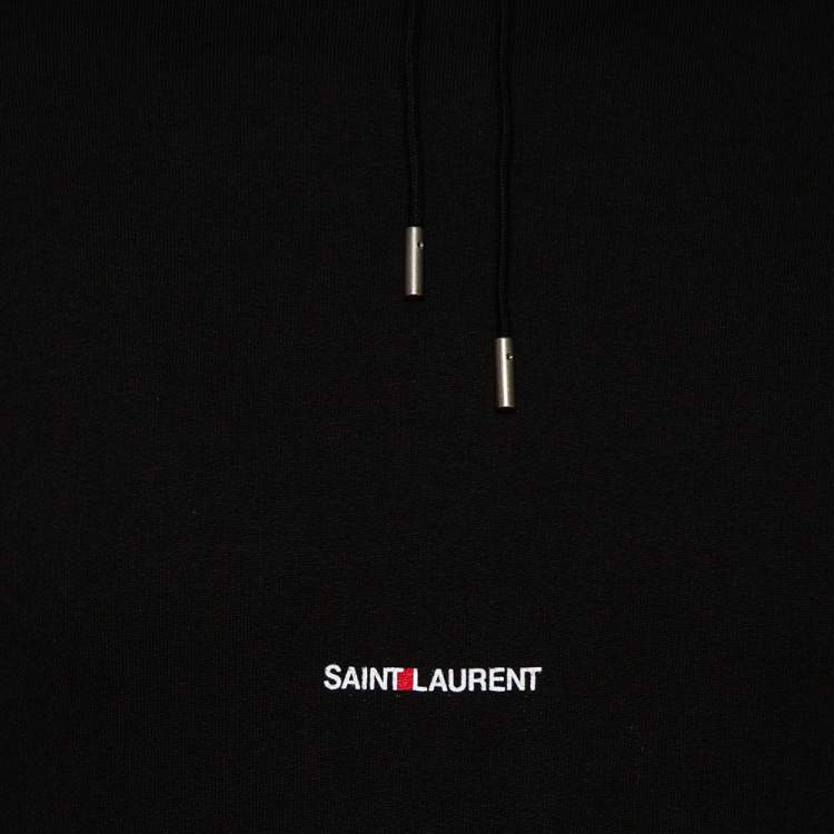 Pre Owned Saint Laurent Paris Black Logo Printed Cotton Knit Hoodie XS