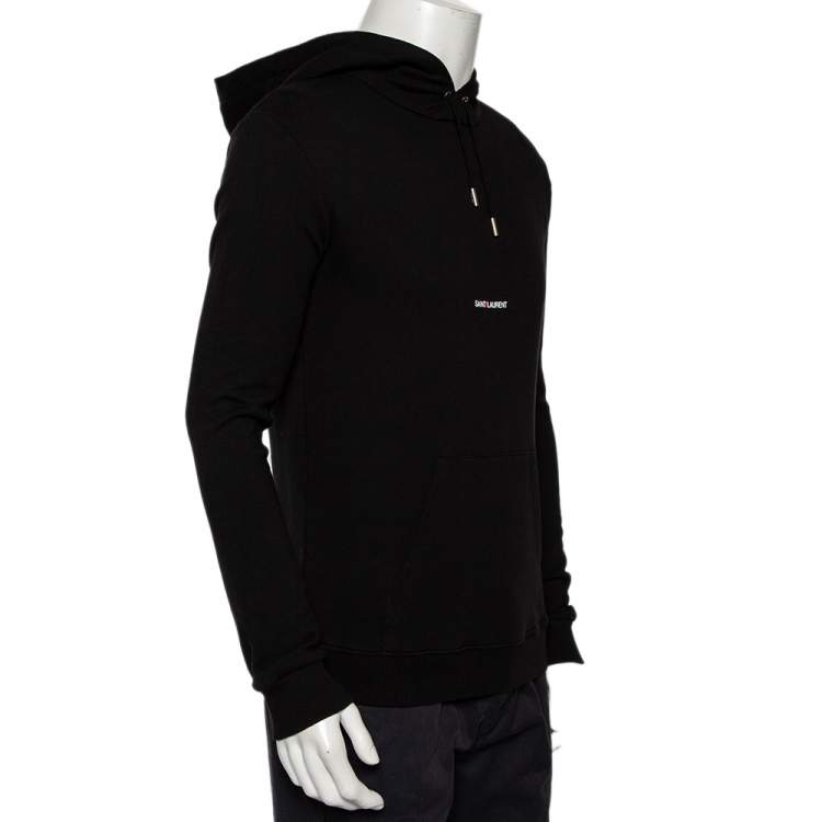 Pre Owned Saint Laurent Paris Black Logo Printed Cotton Knit Hoodie XS
