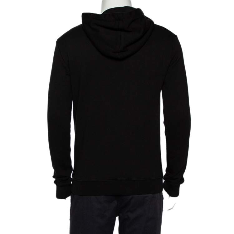 Pre Owned Saint Laurent Paris Black Logo Printed Cotton Knit Hoodie XS