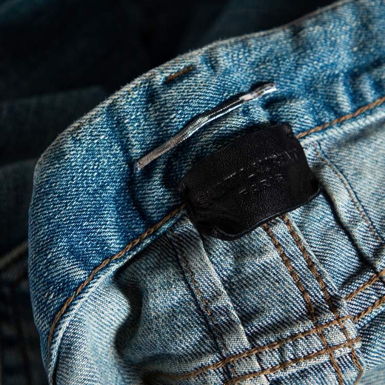 Pre Owned Saint Laurent Paris Blue Washed Out Denim Distressed Jeans S