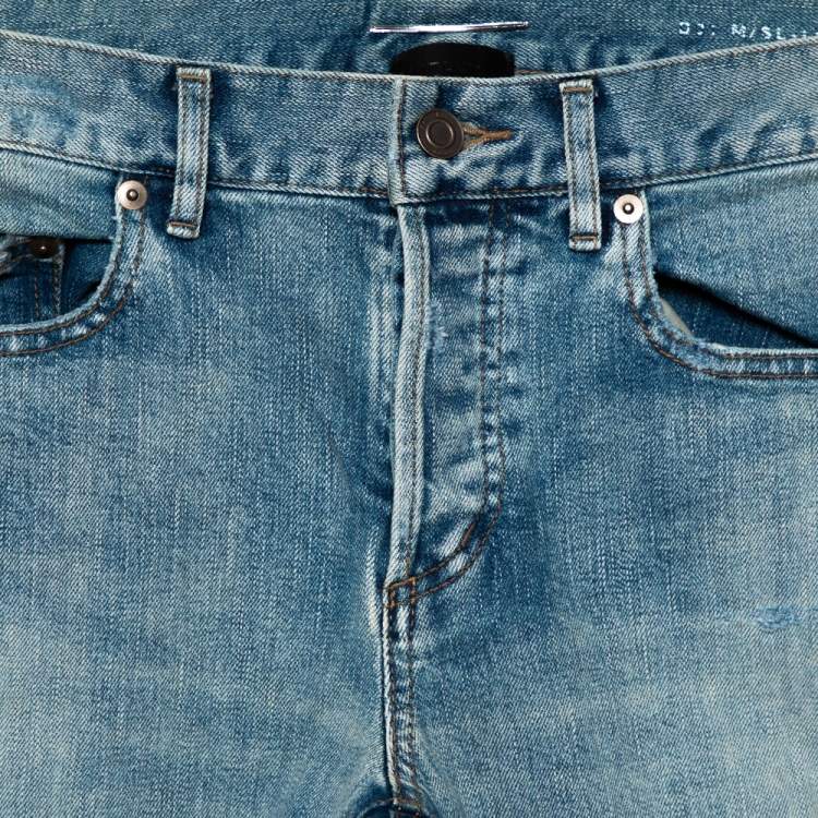 Pre Owned Saint Laurent Paris Blue Washed Out Denim Distressed Jeans S
