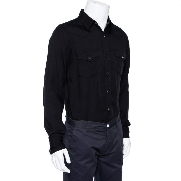 Pre Owned Saint Laurent Paris Black Lyocell Button Front Western Shirt M