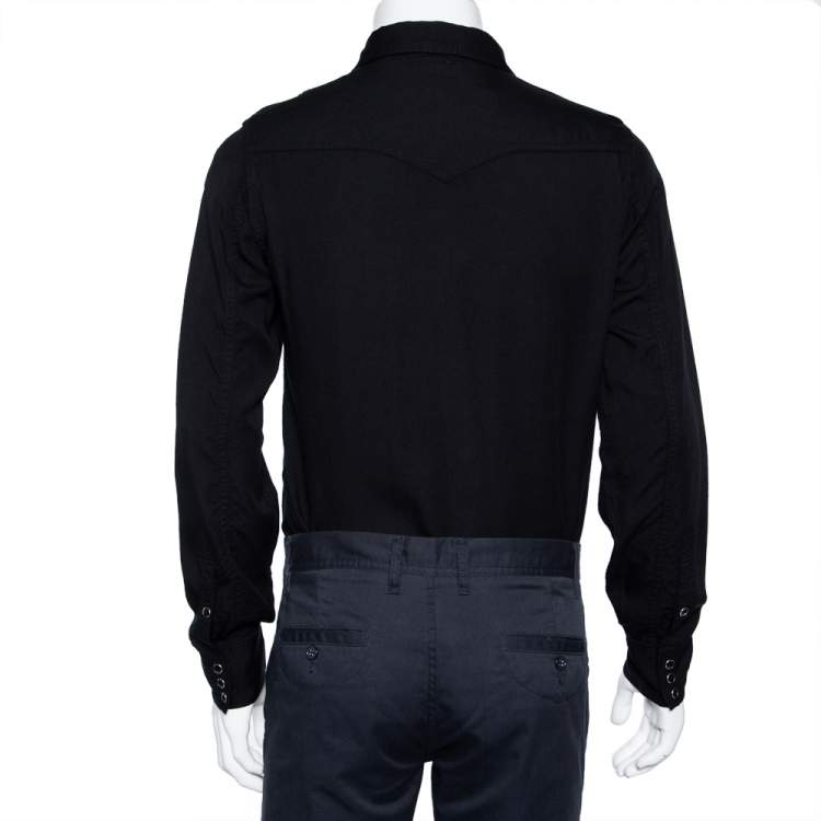 Pre Owned Saint Laurent Paris Black Lyocell Button Front Western Shirt M