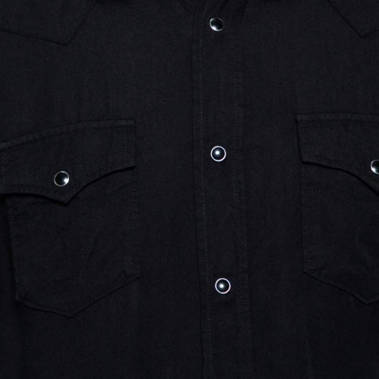 Pre Owned Saint Laurent Paris Black Lyocell Button Front Western Shirt M