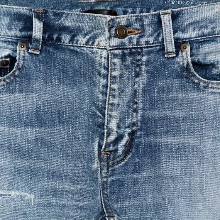 Pre Owned Saint Laurent Paris Blue Washed Out Denim Distressed Jeans S