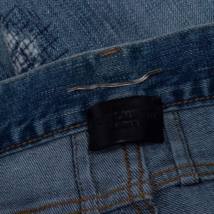 Pre Owned Saint Laurent Paris Blue Washed Out Denim Distressed Jeans S