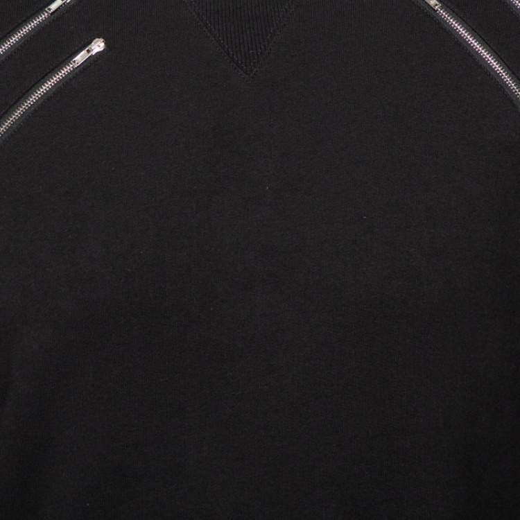 Pre Owned Saint Laurent Black Knit Zip Detail Crewneck Sweater M
