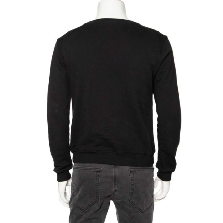 Pre Owned Saint Laurent Black Knit Zip Detail Crewneck Sweater M
