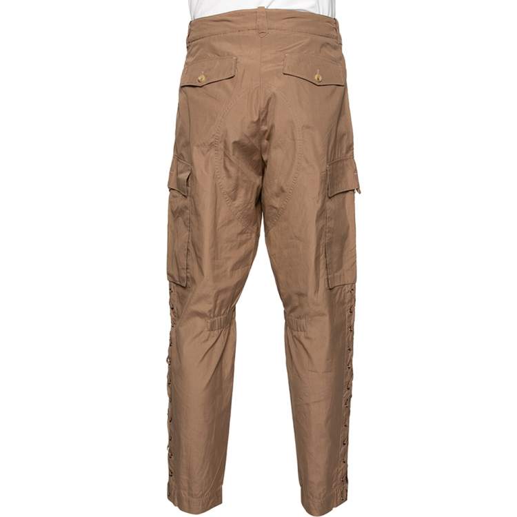 Pre Owned Saint Laurent Beige Cotton Cross Tie Detailed Cargo Pants M