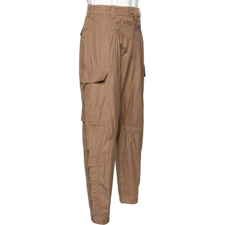 Pre Owned Saint Laurent Beige Cotton Cross Tie Detailed Cargo Pants M