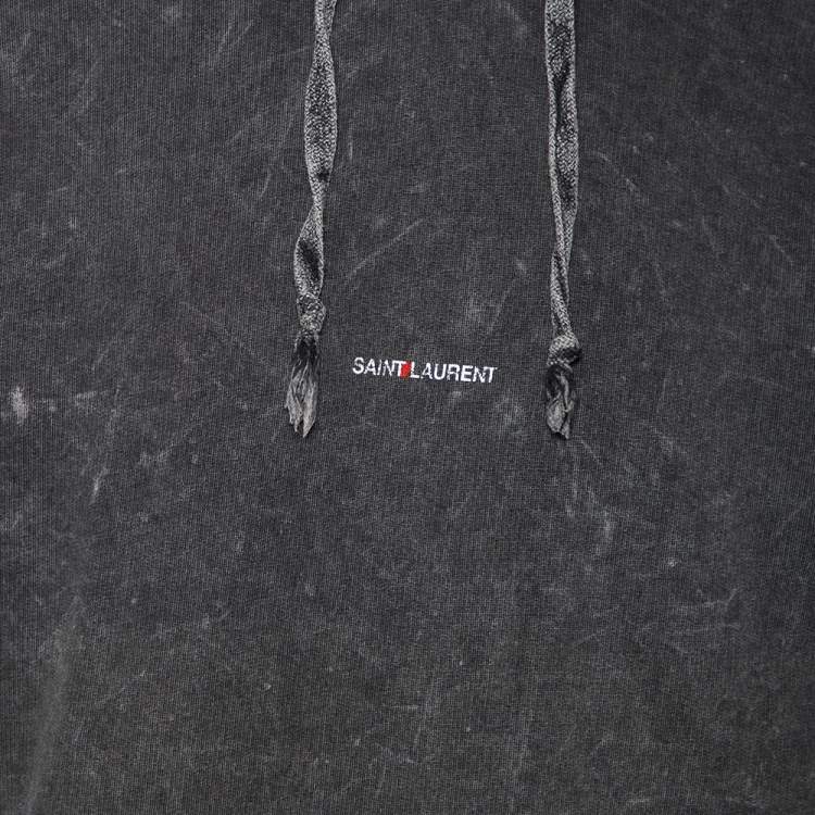 Pre Owned Saint Laurent Grey Logo Printed Cotton Distressed Hoodie XL