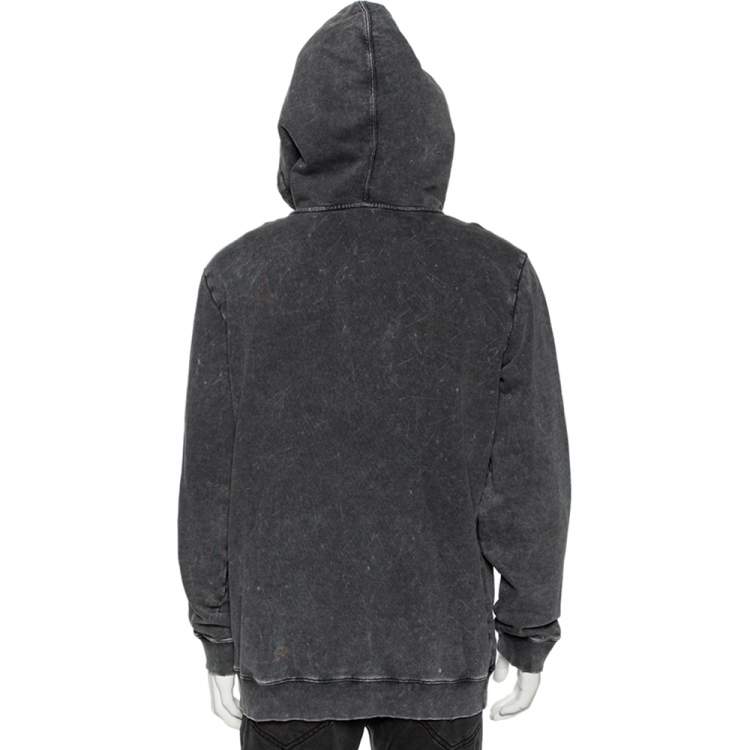 Pre Owned Saint Laurent Grey Logo Printed Cotton Distressed Hoodie XL