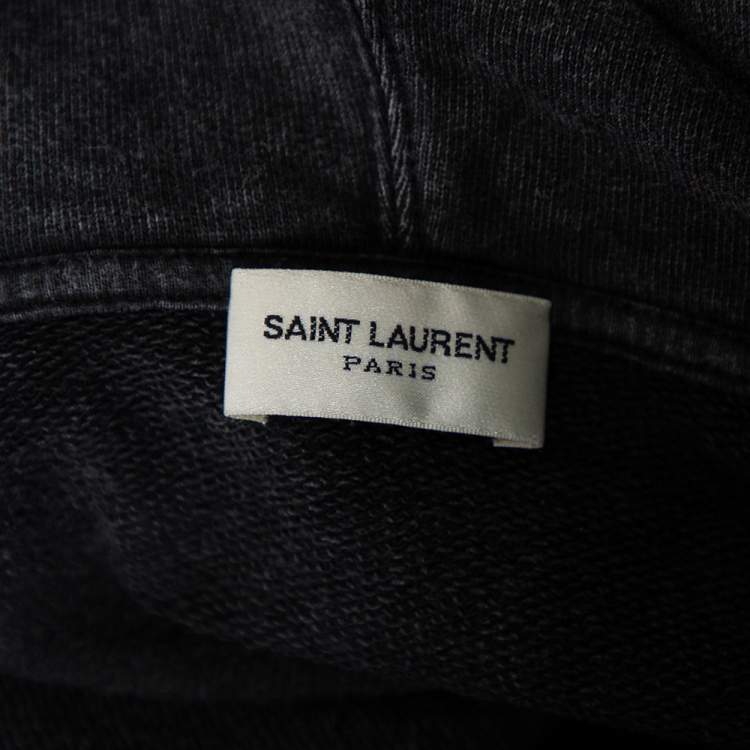 Pre Owned Saint Laurent Grey Logo Printed Cotton Distressed Hoodie XL