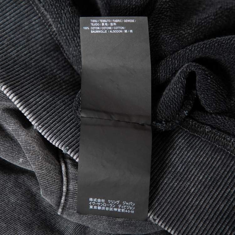 Pre Owned Saint Laurent Grey Logo Printed Cotton Distressed Hoodie XL