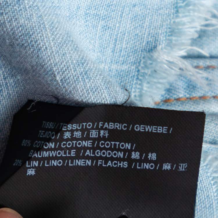 Pre Owned Saint Laurent Light Blue Denim Frayed Hem Shirt M