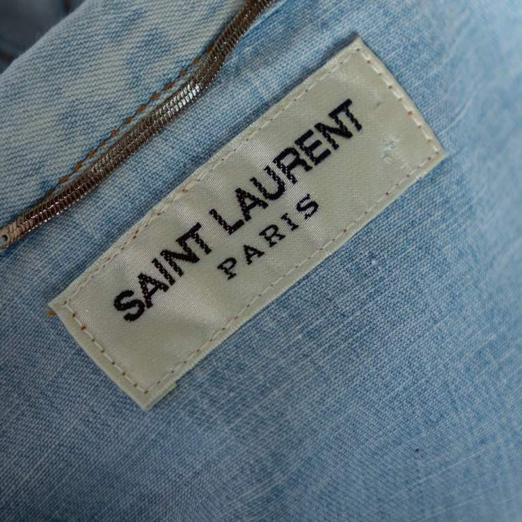 Pre Owned Saint Laurent Light Blue Denim Frayed Hem Shirt M
