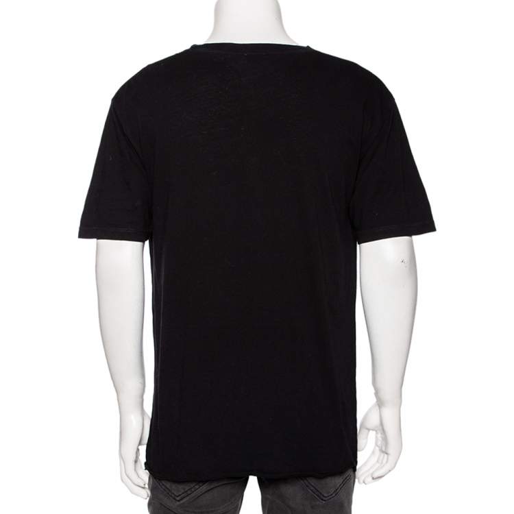 Pre Owned Saint Laurent Black Quit Smoking Printed Cotton Roundneck T-Shirt S
