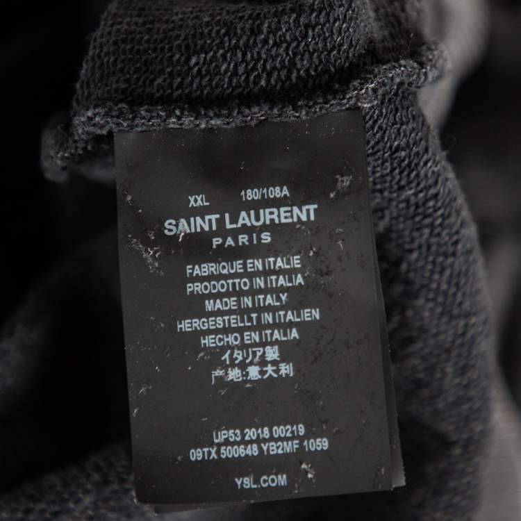 Pre Owned Saint Laurent Grey Distressed Cotton Logo Printed Hoodie XXL