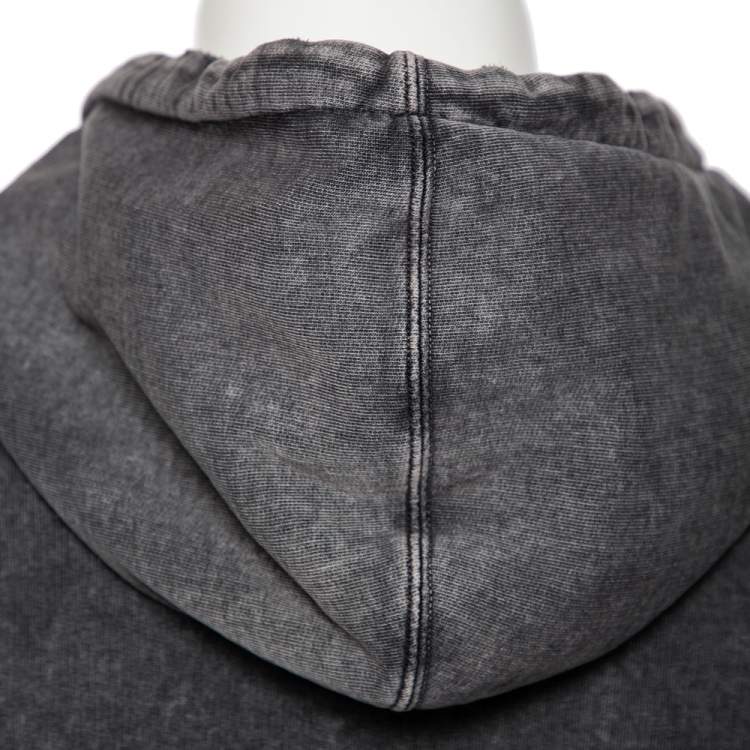 Pre Owned Saint Laurent Grey Distressed Cotton Logo Printed Hoodie XXL